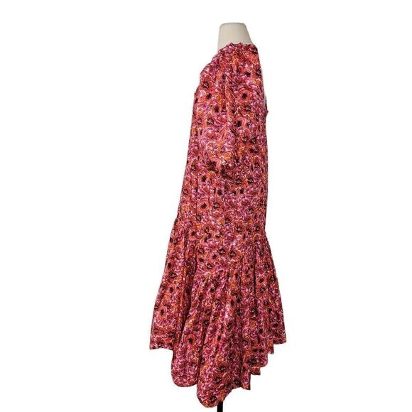 NWT Kika Vargas Maya Pink Floral Midi Dress Sz M Dramatic Puff Sleeves Ruffled‎ - Picture 6 of 12